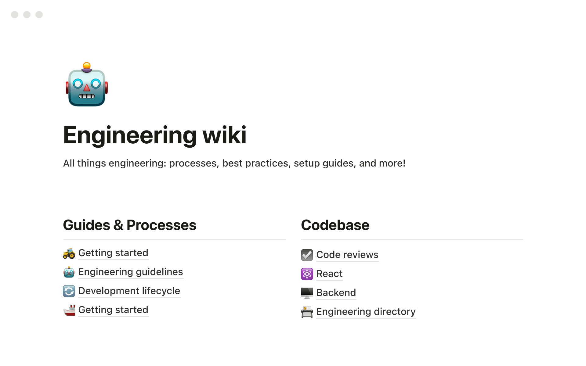 Capture d’écran d’un espace de travail Notion qui montre un wiki ingénierie