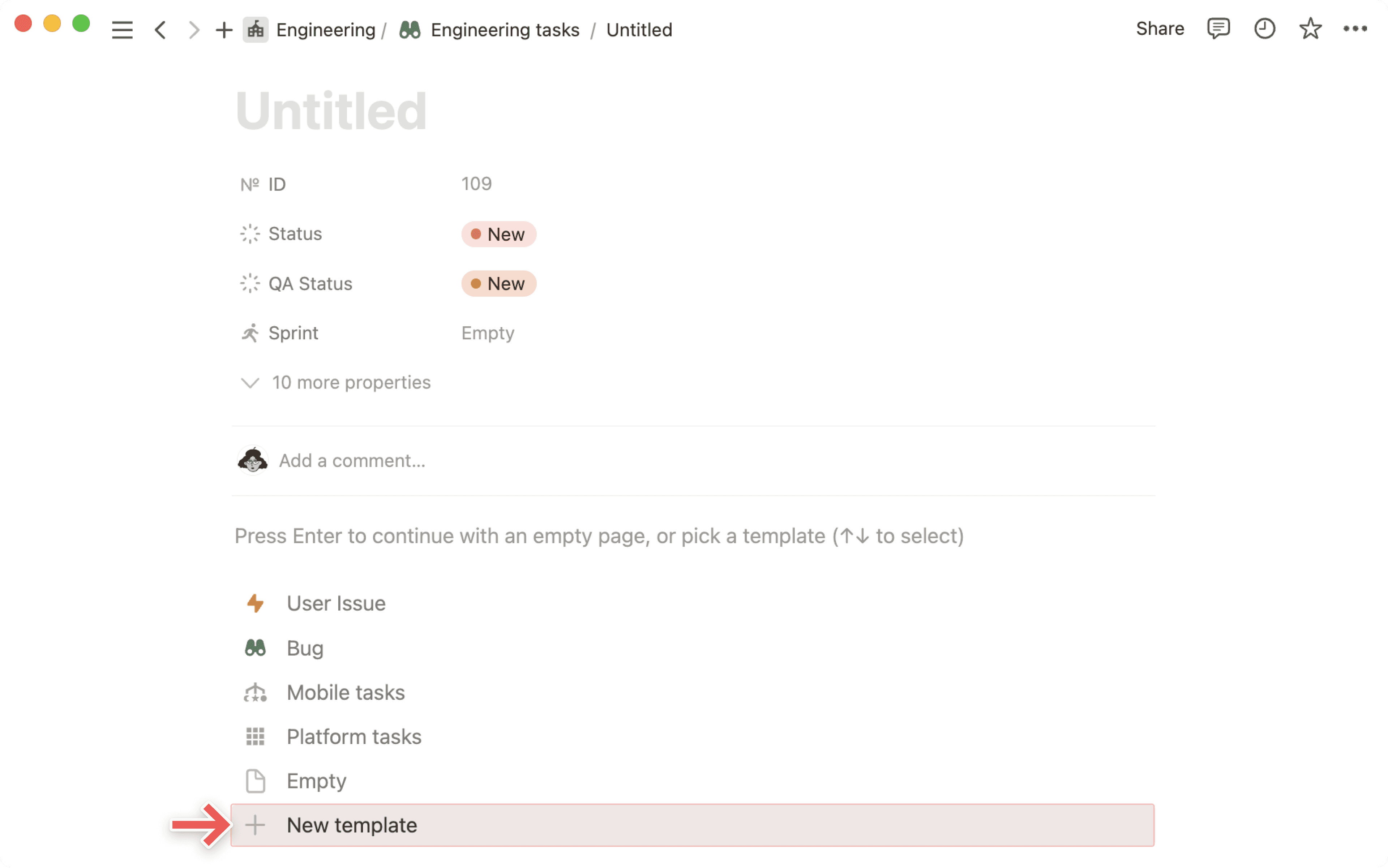 Ny mall för databas från undersida