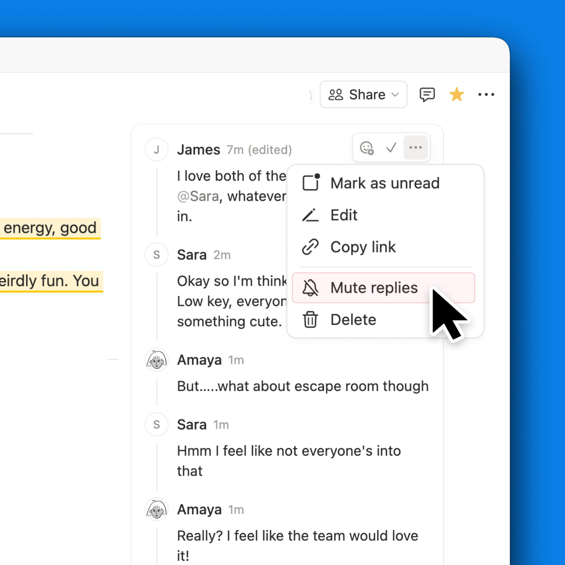 Silencia las respuestas a conversaciones