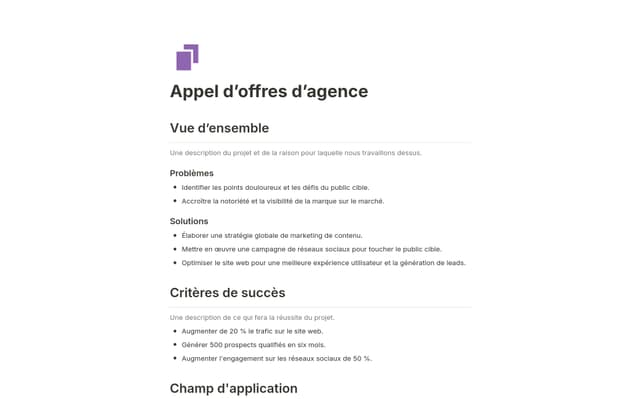 Appel d’offres d’agence